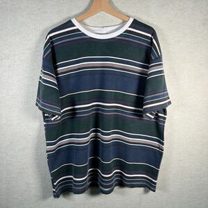 Vintage 90s USA Made Striped T Shirt Mens Medium Cotton Casual Retro Tee